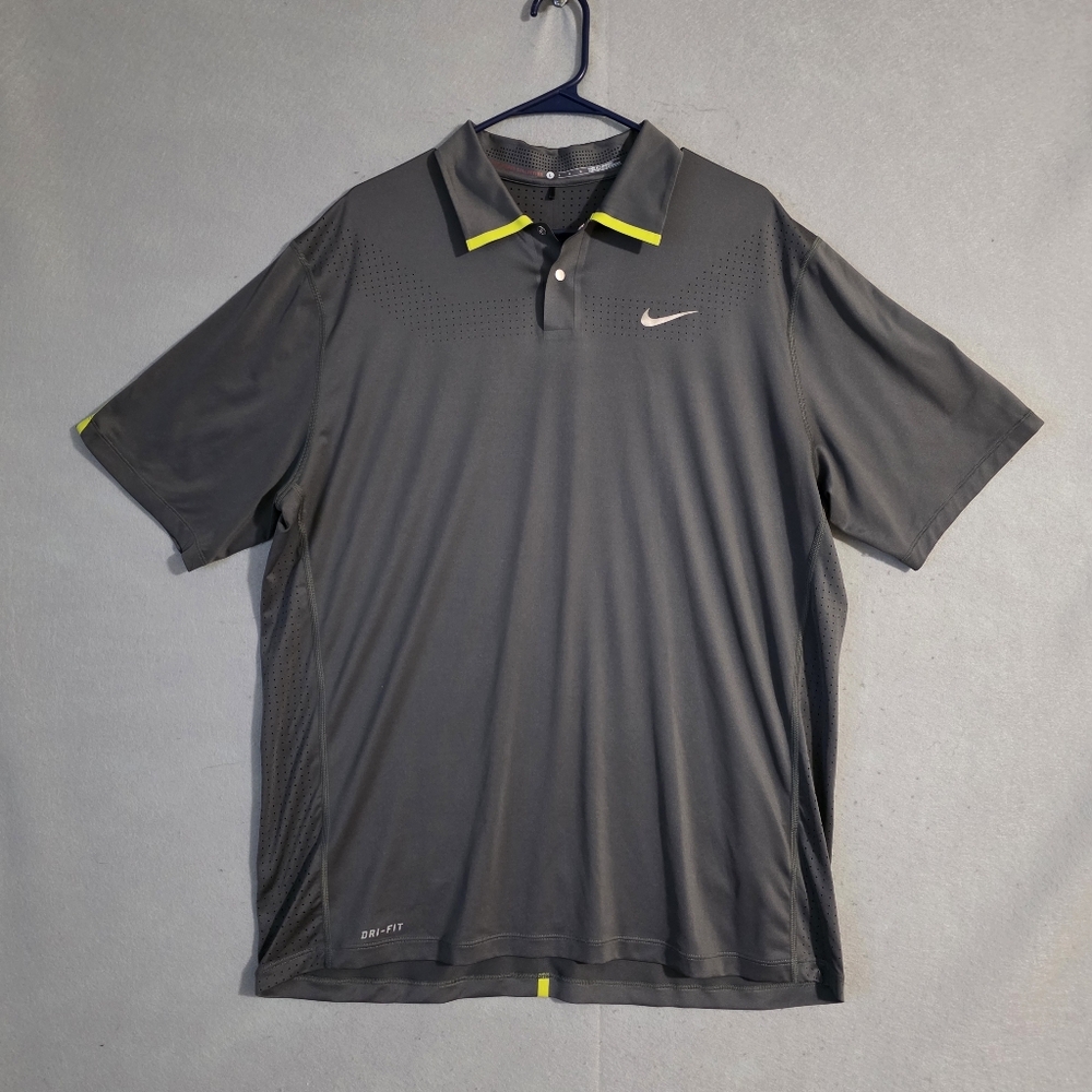 Nike Tiger Woods Mens Dark Gray Snap Button Performance Golf Polo Size Large
